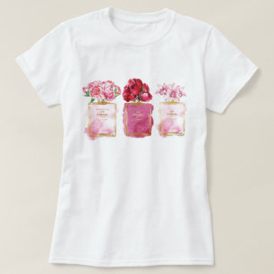 T-shirt Bouteilles De Parfum Rose Paris Style Fleurs Aroma