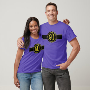 T-shirt Bouton Étiquette Bannière - Cercle NOIR OR 6 + nom