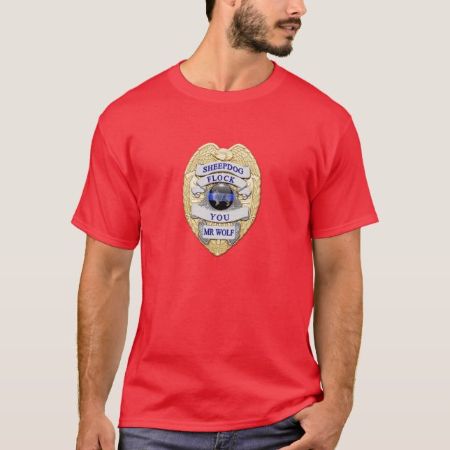 T-shirt Bouton TBL pour chien de berger mince Ligne bleue (Devant)