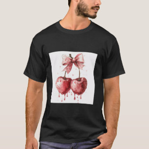 T-shirt Bow de fille en coquette aquarelle Cerisier Bow ro