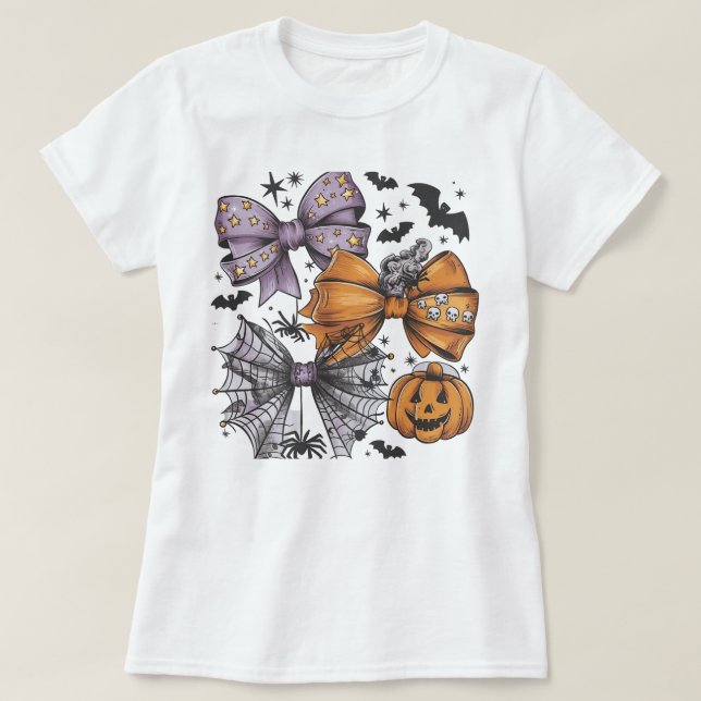 T-Shirt Bow Mignonne Halloween - Bow Starry Violet (Design devant)