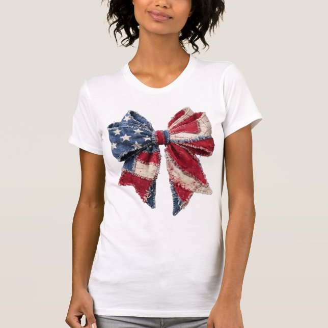 T-shirt Bow Patchwork USA, Drapeau Américain (Devant)