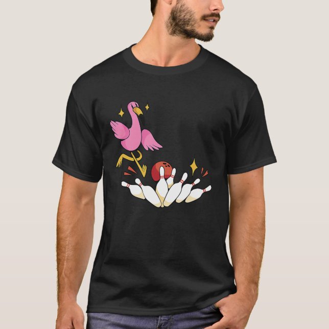 T-shirt Bowler Strike Bowling Team Bowling Pins Flamingo B (Devant)
