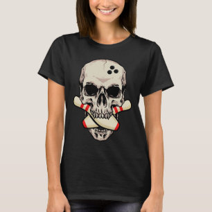 T-shirt Bowling Pins Retro Skull Skeleton Head Bowling Bal