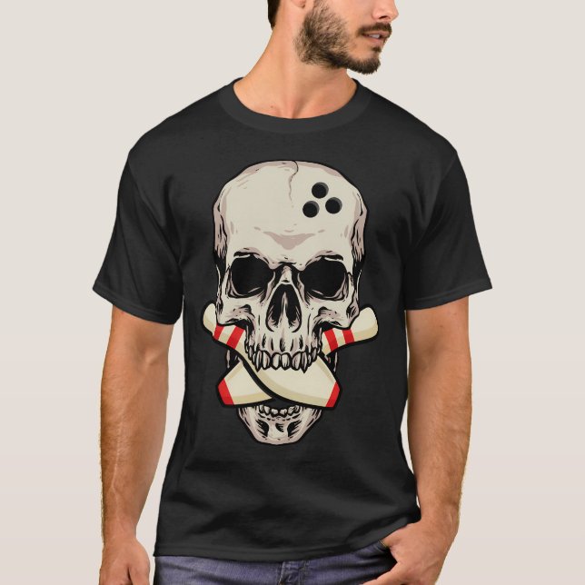 T-shirt Bowling Skull Skeleton Head Bowling Ball (Devant)