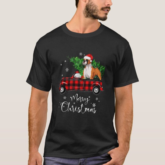 T-shirt Boxe Chien Ride Camion Rouge Pajama de Noël Long S (Devant)