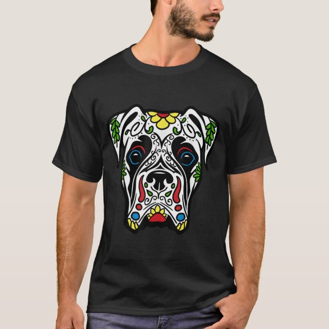 T-shirt Boxe En Blanc Morte Crâne Crâne Chien Cadeau (Devant)