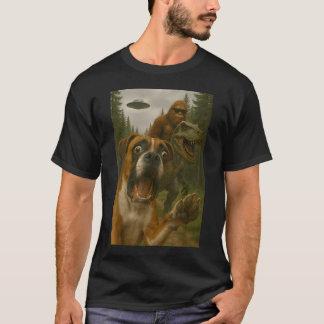 T-shirt Boxer Chien Choqué T-Rex Bigfoot Ufo Terrorisé