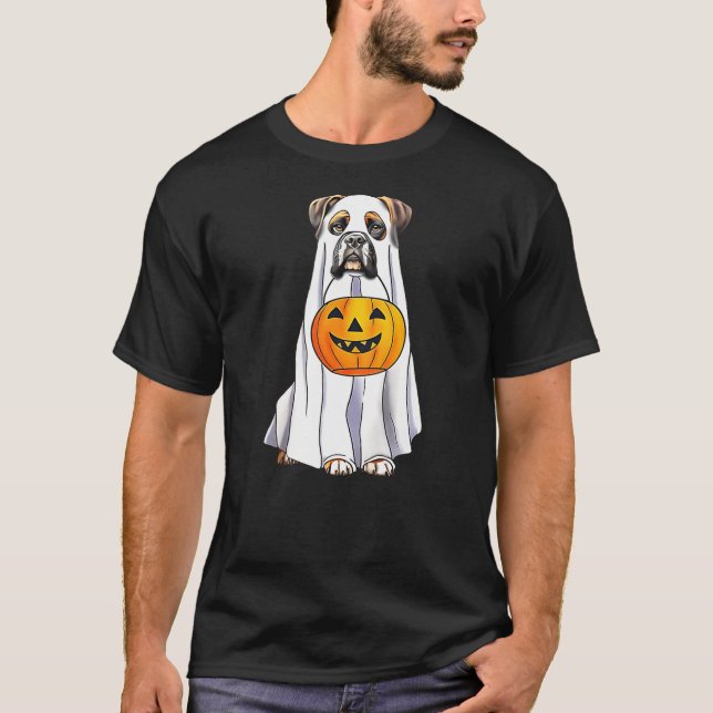 T-shirt Boxer Dog Halloween Funny Ghost Costume with Pumpk (Devant)
