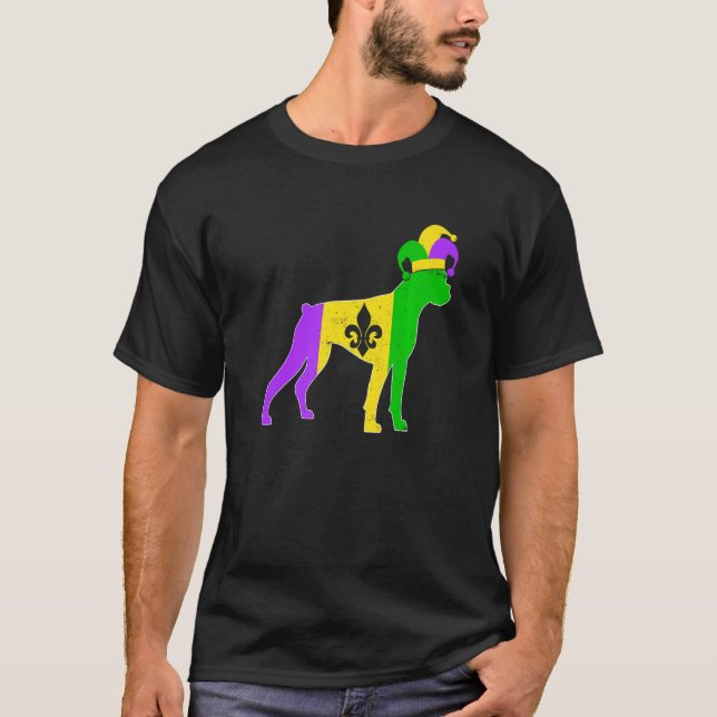 T-shirt Boxer Dog Mardi Gras Carnivals Funny Puppy Jester  (Devant)