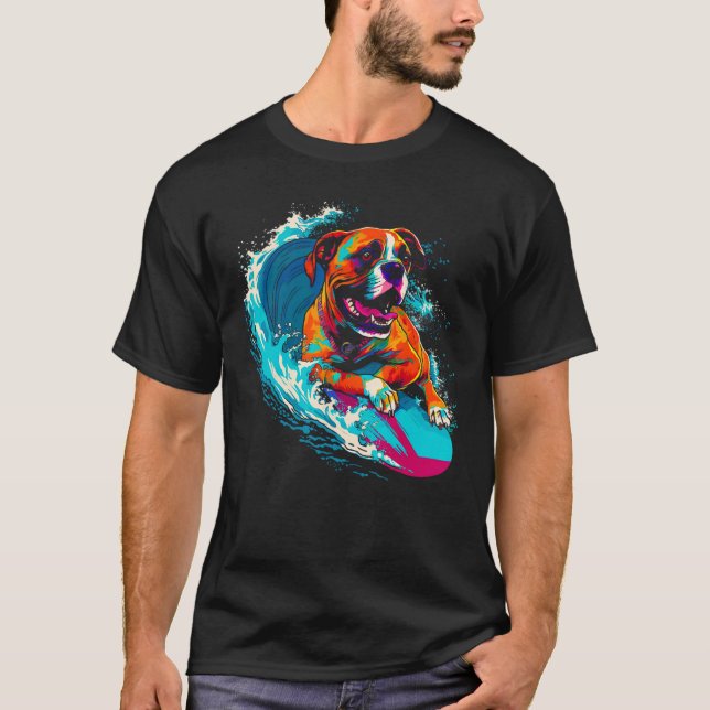 T-shirt Boxer Dog Surfing (Devant)