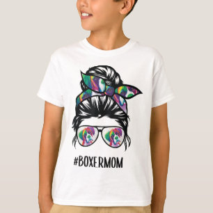 T-shirt Boxer Maman Messy Bun Amoureux des chiens de cheve