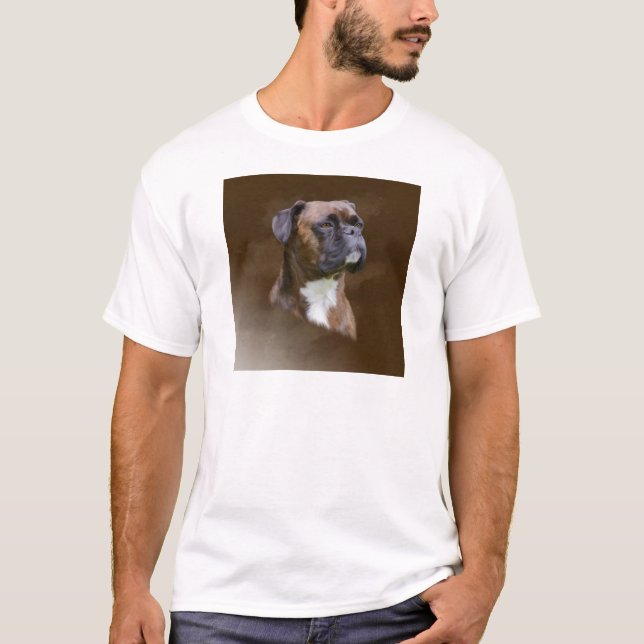 T-shirt Boxer Peinture à l'huile de chien Portrait d'art (Devant)