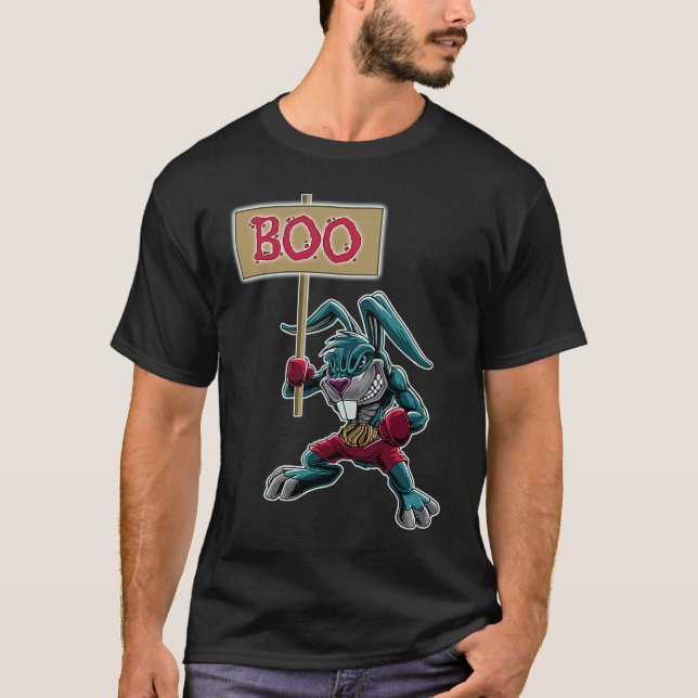 T-shirt Boxer  Rabbit with Sign Boo Halloween Statement (Devant)