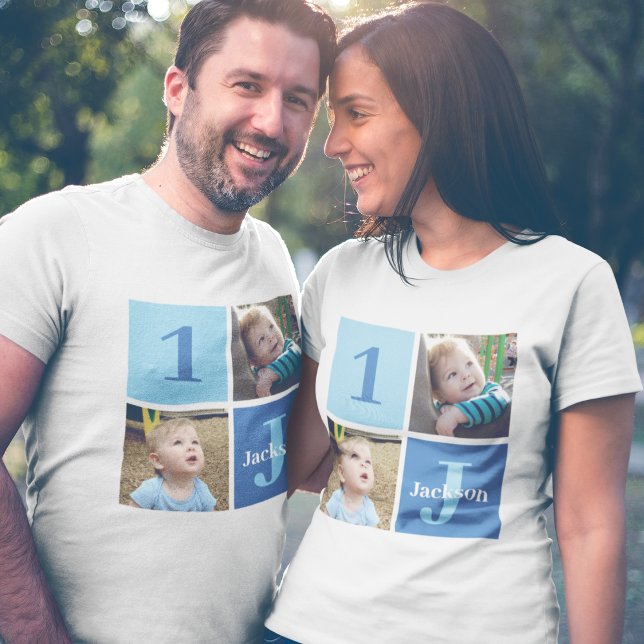 T-shirt Boys Photo Collage Custom Blue 1er Anniversaire (Créateur téléchargé)