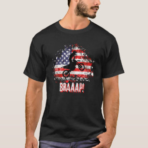 T-shirt Braaap Vintage Motocross USA American Flag Tee T S