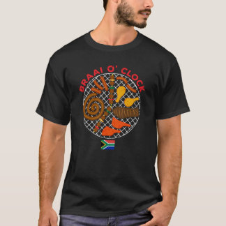 T-shirt Braai O' Horloge Time Drôle Afrique du Sud Drapeau