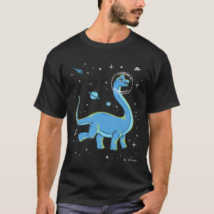 T-shirt Brachiosaurus Bleu Dinos Dans L'Espace