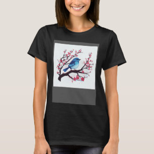 T-shirt Branche de fleurs de cerisier et oiseau bleu de l'