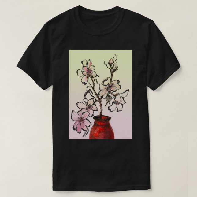 T-shirt Branche de Magnolia en vase de terre cuite (Design devant)