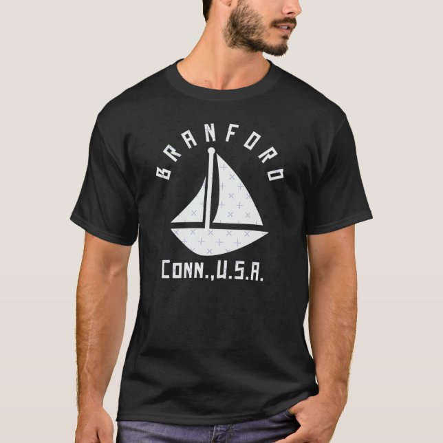 T-shirt Branford Connecticut Voilier Bateau Blanc Texte Ab (Devant)