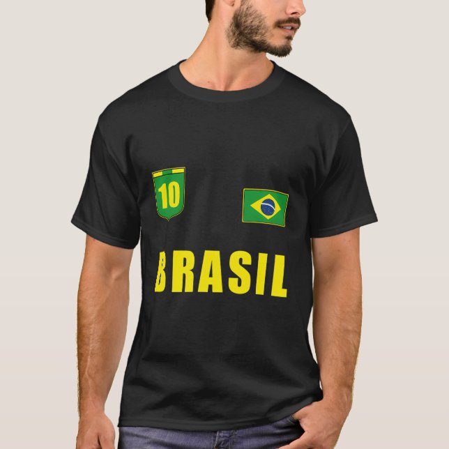 T-shirt Brasil Brésil Joueur de football Jersey Drapeau Tr (Devant)