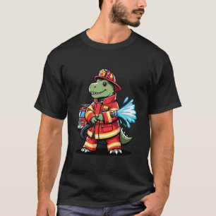 T-shirt Brave Dino Firefighter Cartoon