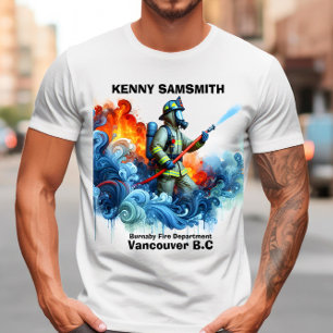 T-shirt Brave pompier combattant les flammes avec des vagu