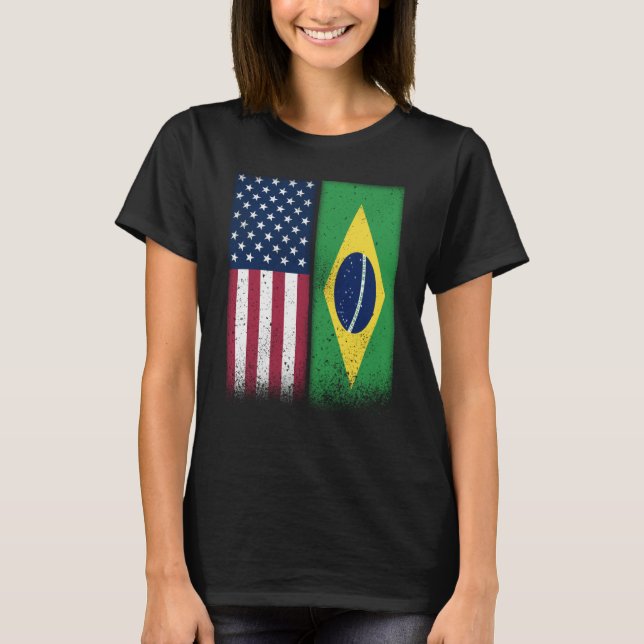 T-shirt Brazil Brazilian American Flags Proud USA Brazil (Devant)