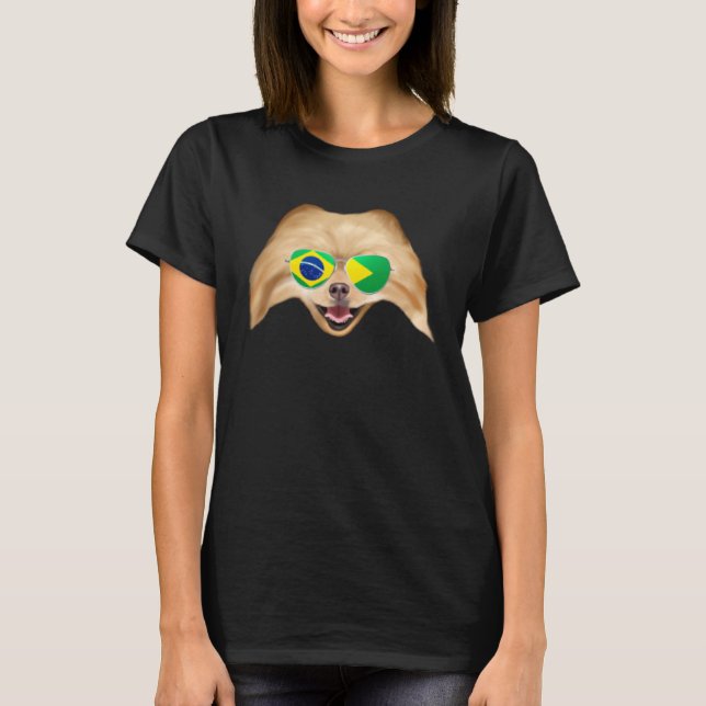 T-shirt Brazilian Flag Pomeranian Dog Brazil Pocket (Devant)