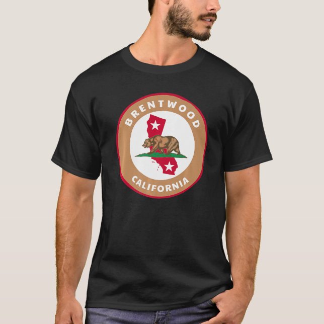 T-shirt Brentwood California Ca Flag And Bear Badge Souven (Devant)