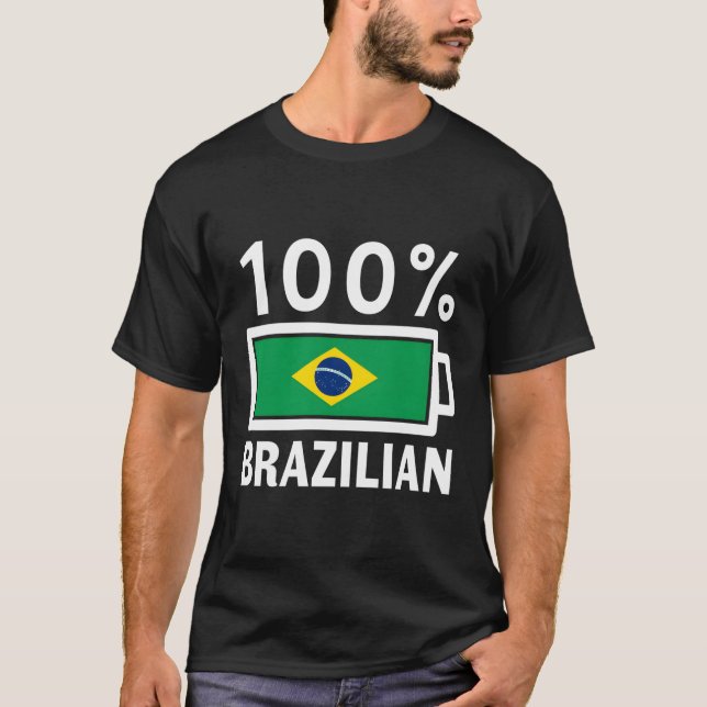 T-shirt Brésil Drapeau 100 brésilien Battery Power Tee (Devant)