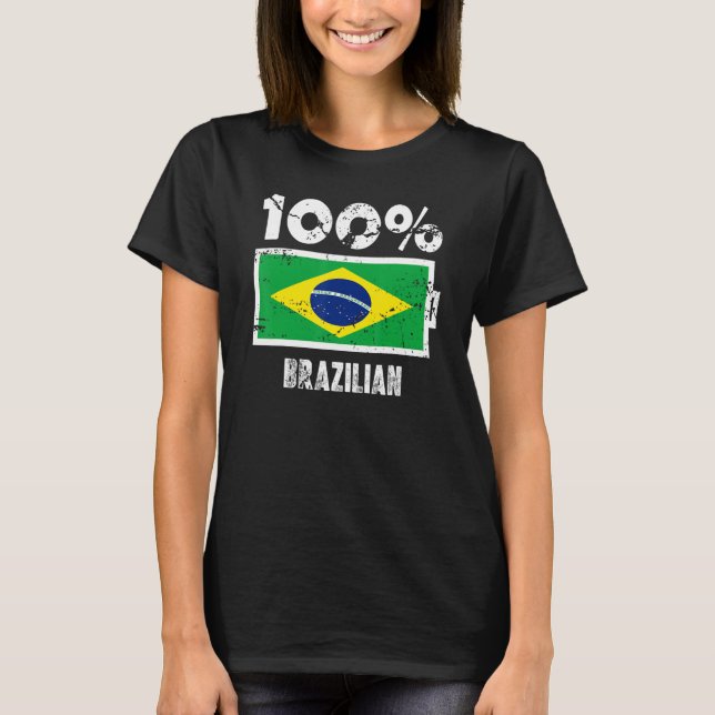 T-shirt Brésil Drapeau Support 100 Batterie brésilienne Pu (Devant)