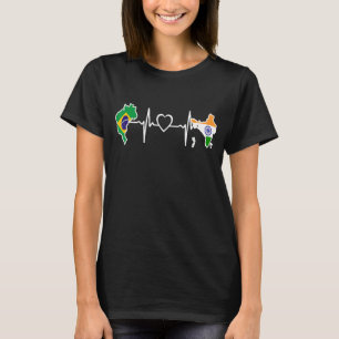 T-shirt Brésil Inde Drapeau Brésil Inde battement de coeur