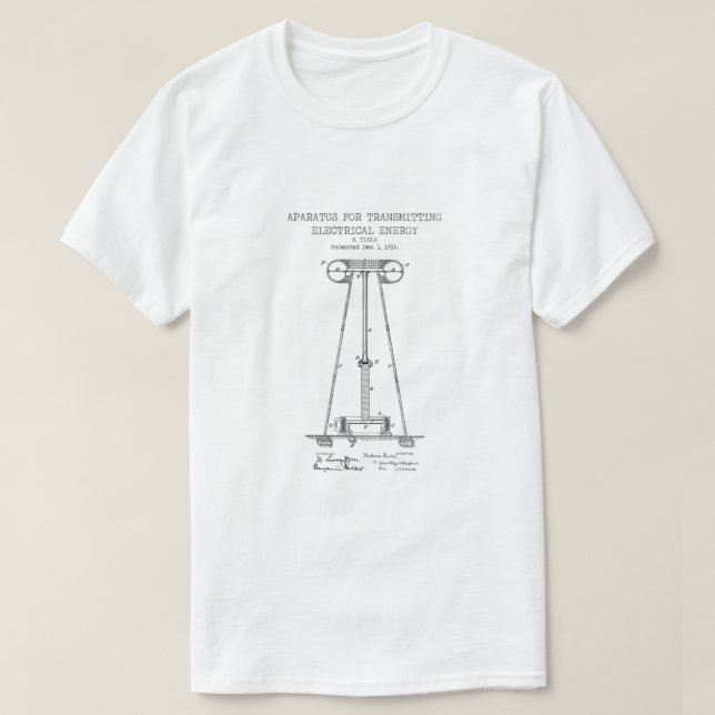T-shirt brevet d'émetteur d'énergie Tesla (Design devant)