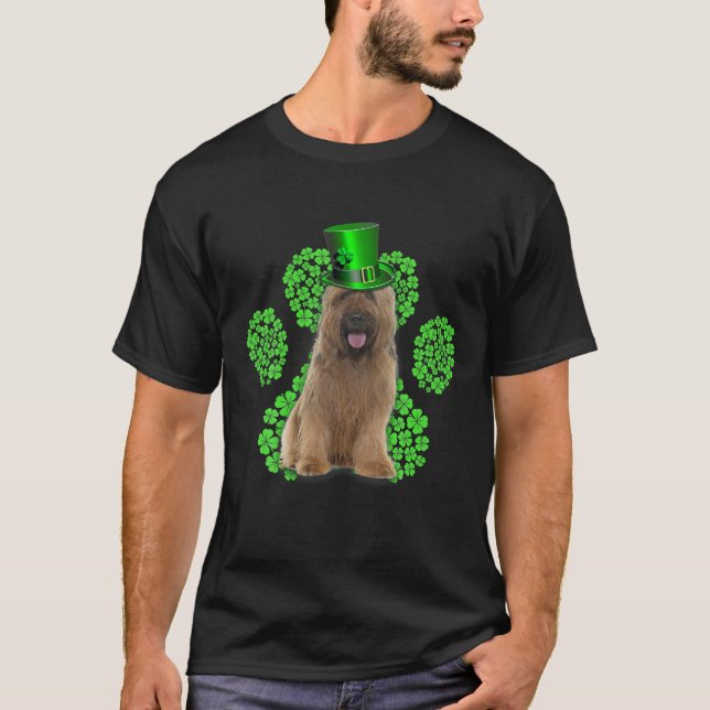 T-shirt Briard Shamrock Paw Clovers St Patrick's Day (Devant)