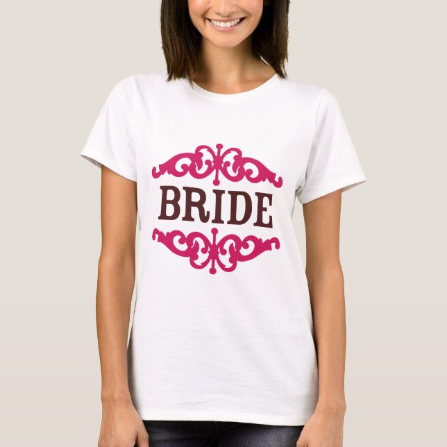 T-shirt Bride (décorative) Rose chaud et chocolat Brown (Devant)