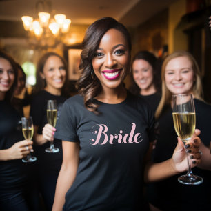 T-shirt Bride Mariage noir de script rose clair