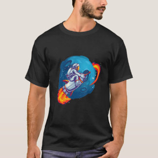 T-shirt Bright Colored Graphic of Space Astronaut on a Roc