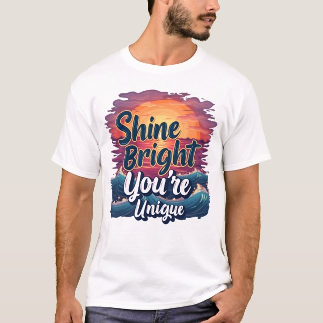 T-shirt "Brille brillant, tu es unique !" Sunset Ocean Tee (Devant)