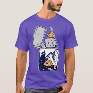 T-shirt Briquet Loup Nuit Camping Randonneur Feu amis
