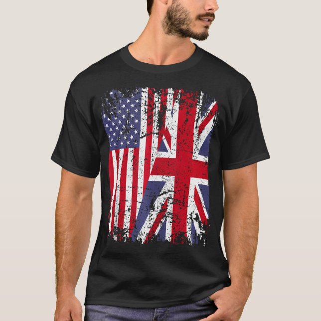 T-shirt Britanniques Racines Drapeau Demi-Américain Grande (Devant)