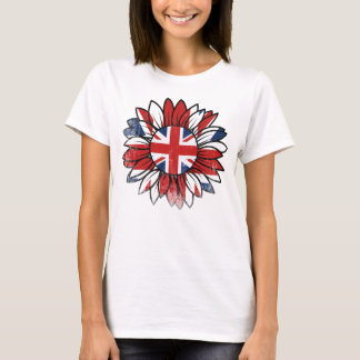 T-shirt British Flag Sunflower Vintage Distressed Women's