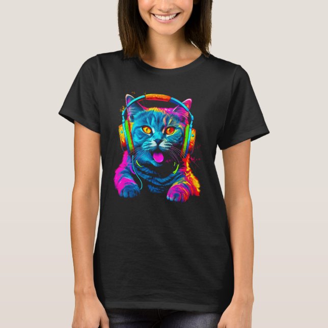 T-shirt British Shorthair Cat DJ Festival (Devant)
