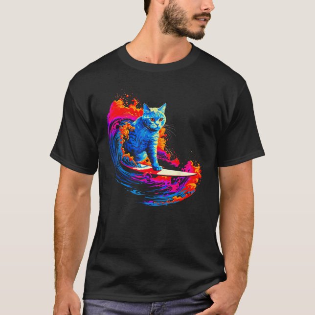T-shirt British Shorthair Cat Surfing (Devant)