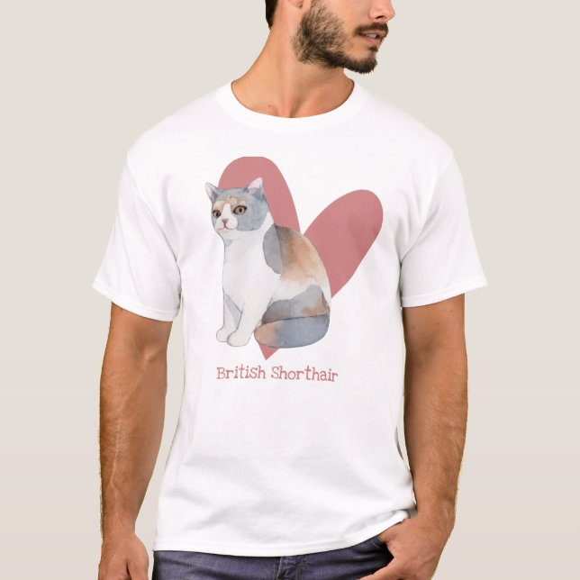 T-shirt British Shorthair Chat Aquarelle Kitty Coeur rose (Devant)