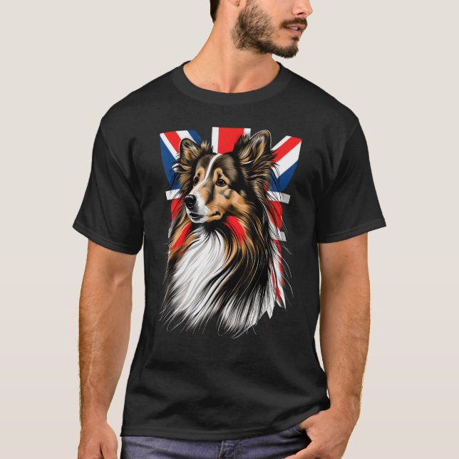 T-shirt British UK Sheltie on Great Britain Shetland Sheep (Devant)