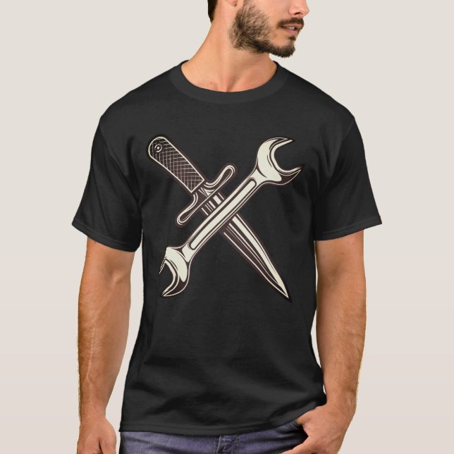 T-shirt Broche mécanique avec couteau de poignard (Devant)