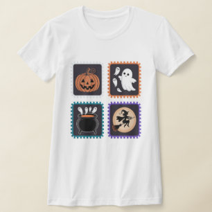T-shirt Broderie de timbre d'Halloween - Citrouille, Fantô