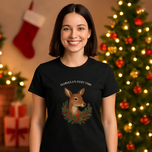 T-shirt Broderie rustique Deer & Holiday Greens noël